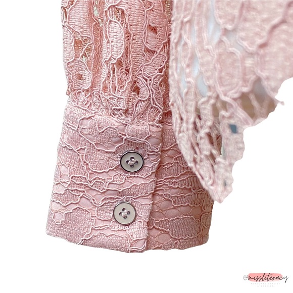 Halogen x Atlantic-Pacific Nordstrom Women’s Blush Pink Sheer Floral Lace Blouse - Picture 6 of 15